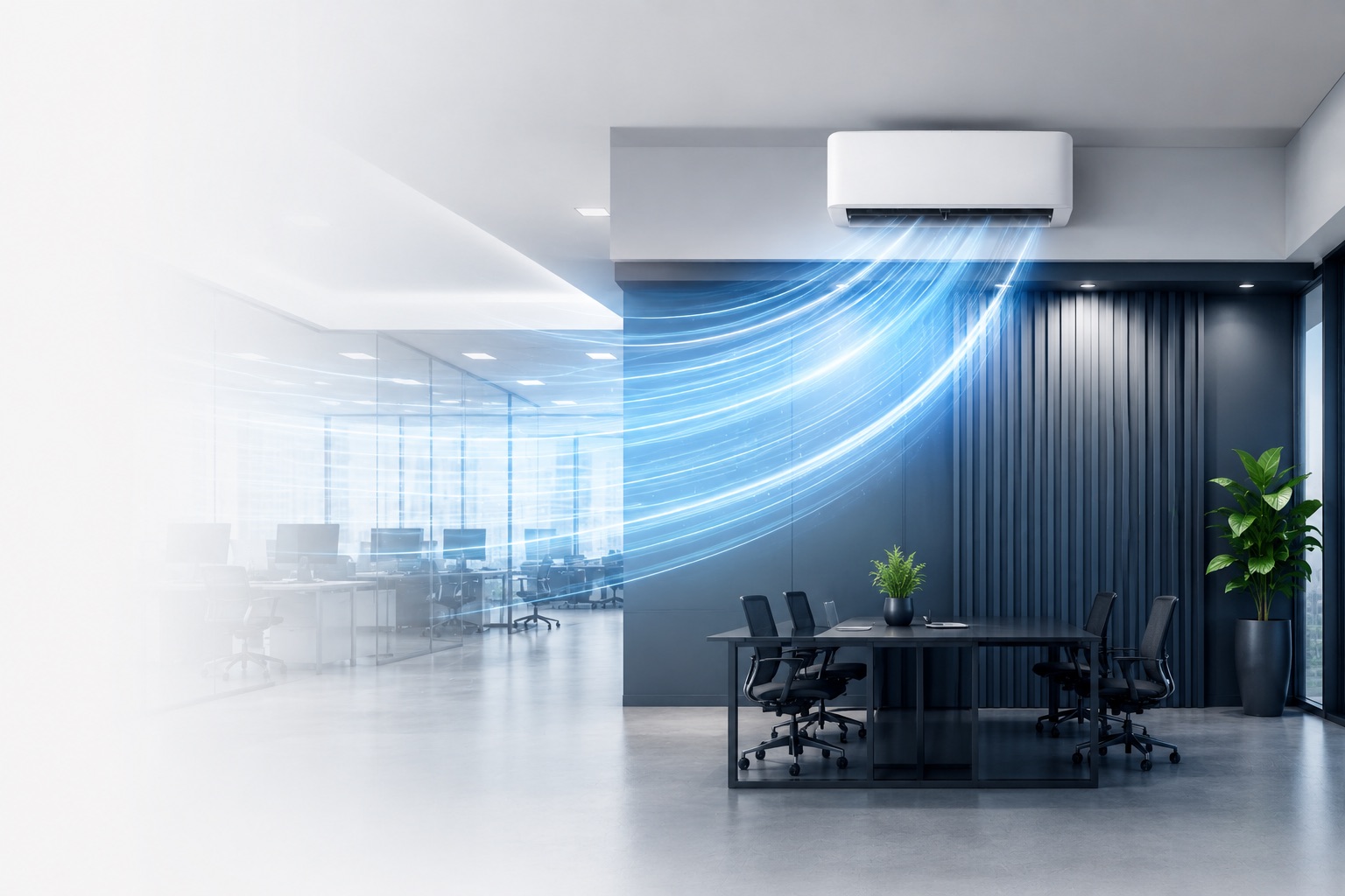 Ar-condicionado climatizando escritório corporativo